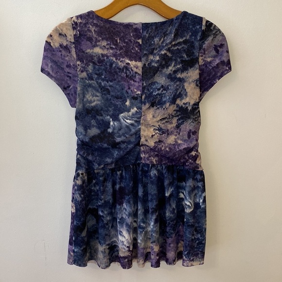 Anthropologie Postmark Y2K Watercolor Ruched Mesh on Mesh Peplum Top - Picture 12 of 12